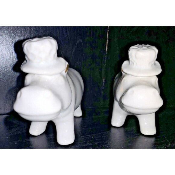 Hippo Salt & Pepper Shakers Ceramic  White with Gold Fleck Ears - Picture 11 of 12